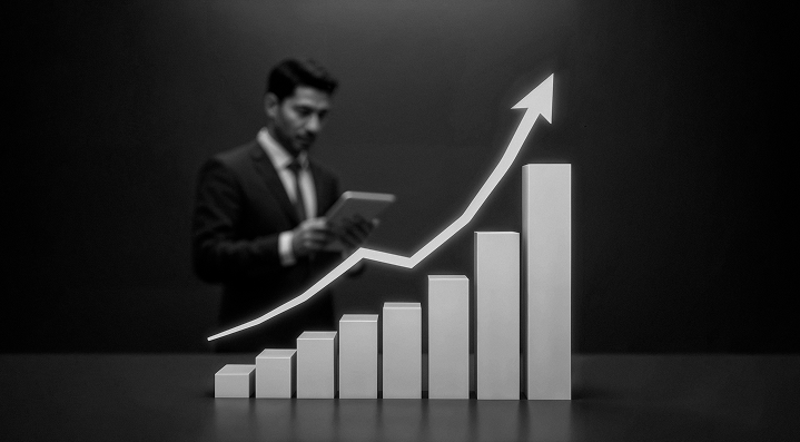 Business growth chart moving upward